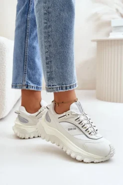 New Big Star Shoes Skórzane Sneakersy Damskie Na Platformie Big Star OO274A221 HI-POLY SYSTEM Białe Biały