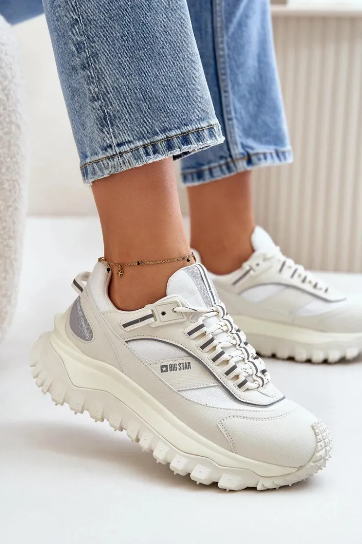 New Big Star Shoes Skórzane Sneakersy Damskie Na Platformie Big Star OO274A221 HI-POLY SYSTEM Białe Biały