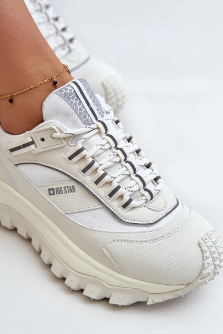 New Big Star Shoes Skórzane Sneakersy Damskie Na Platformie Big Star OO274A221 HI-POLY SYSTEM Białe Biały