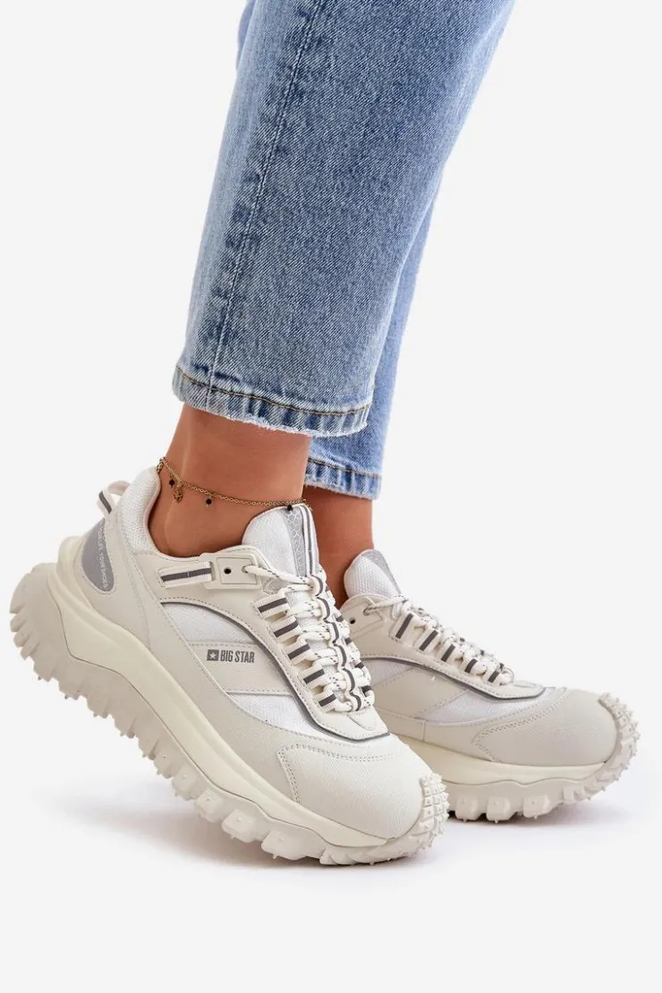 New Big Star Shoes Skórzane Sneakersy Damskie Na Platformie Big Star OO274A221 HI-POLY SYSTEM Białe Biały
