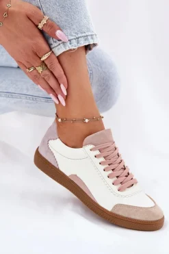 Outlet Zazoo Skórzane Sneakersy Damskie N1220 Białe Biały