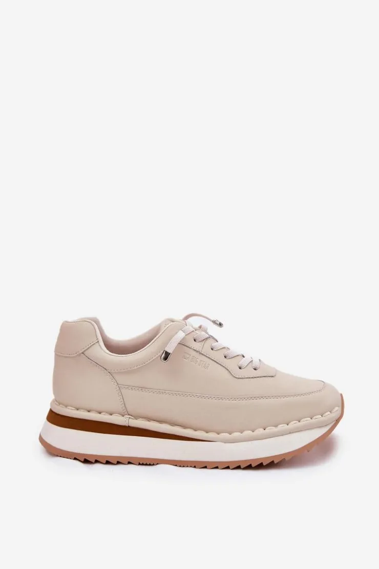 Discount Big Star Shoes Skórzane Sneakersy Damskie Na Platformie Big Star RR274A334 Beżowe Beżowy