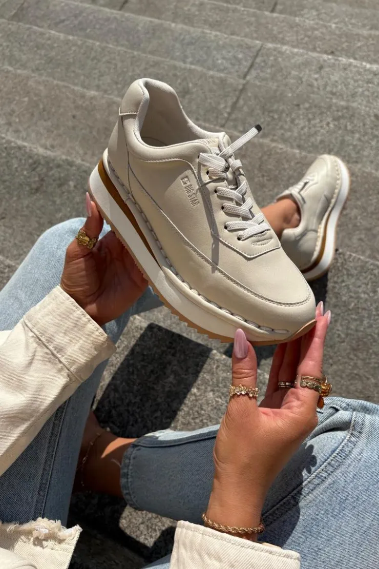 Discount Big Star Shoes Skórzane Sneakersy Damskie Na Platformie Big Star RR274A334 Beżowe Beżowy