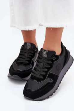 Damskie Big Star Shoes Skórzane Sneakersy Damskie Big Star OO274529 HI-POLY SYSTEM Czarne