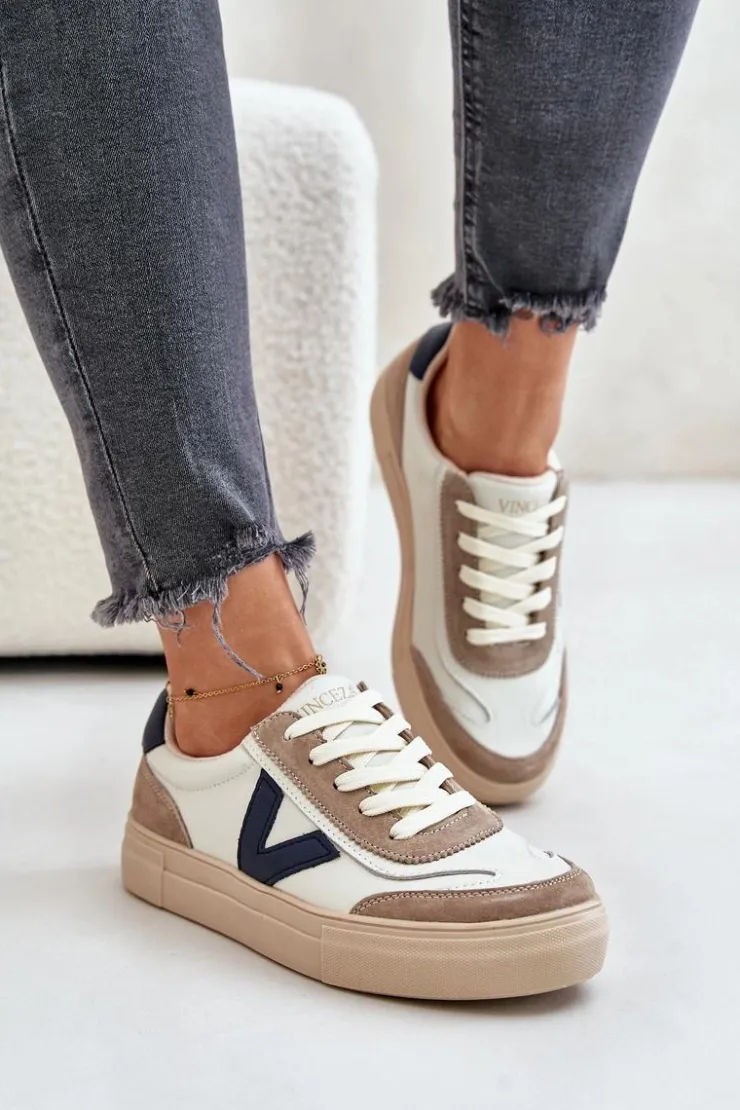 Buty damskie Vinceza Sneakersy Damskie*Skórzane Sneakersy Damskie Vinceza 7923 Beżowe