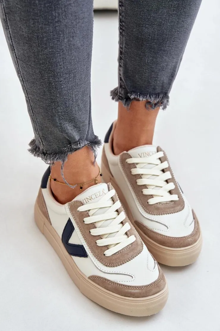 Buty damskie Vinceza Sneakersy Damskie*Skórzane Sneakersy Damskie Vinceza 7923 Beżowe