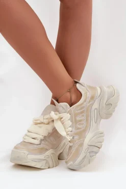 GOE Sneakersy Damskie*Skórzane Sneakersy Damskie SS2N4009 Złote