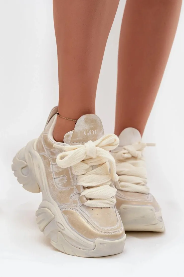GOE Sneakersy Damskie*Skórzane Sneakersy Damskie SS2N4009 Złote