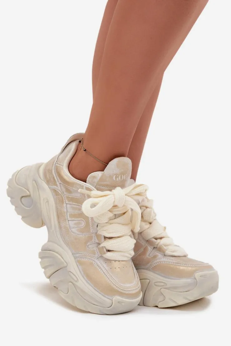 GOE Sneakersy Damskie*Skórzane Sneakersy Damskie SS2N4009 Złote