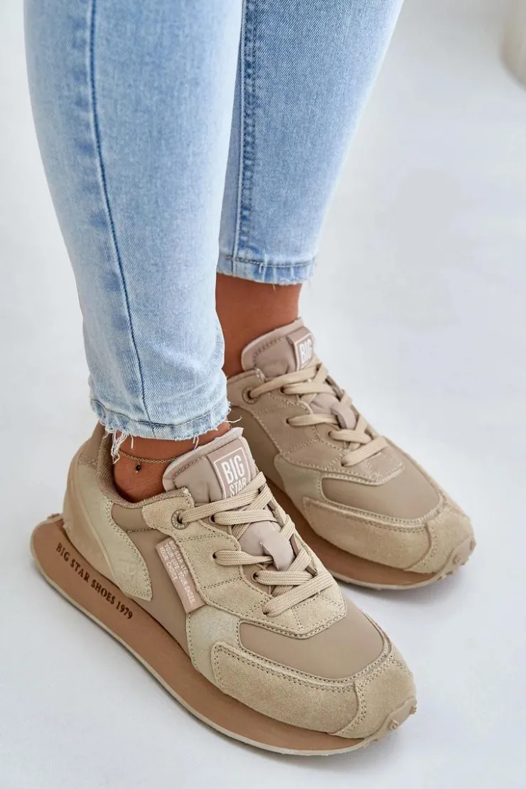 Online Big Star Shoes Skórzane Sneakersy Damskie Big Star OO274564 Hi-Poly System Beżowe Beżowy