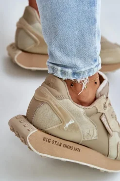 Online Big Star Shoes Skórzane Sneakersy Damskie Big Star OO274564 Hi-Poly System Beżowe Beżowy