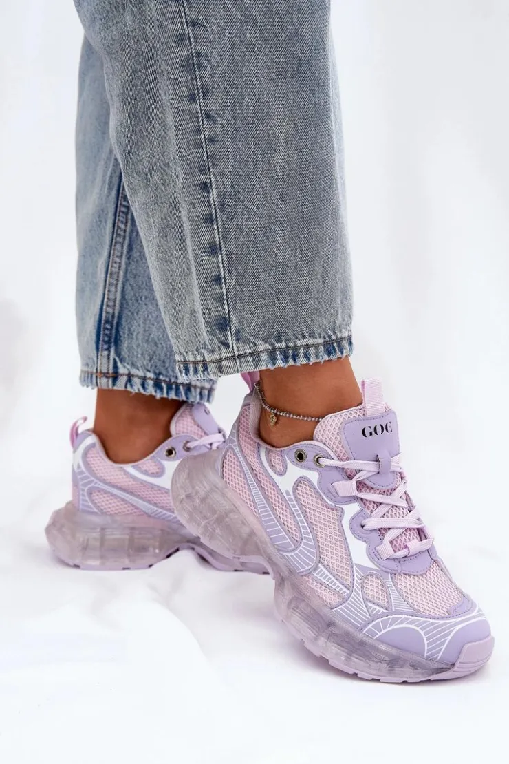 New GOE Skórzane Sneakersy Damskie RR2N4081 Fioletowe Fioletowy