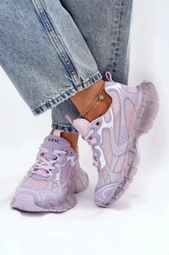 New GOE Skórzane Sneakersy Damskie RR2N4081 Fioletowe Fioletowy