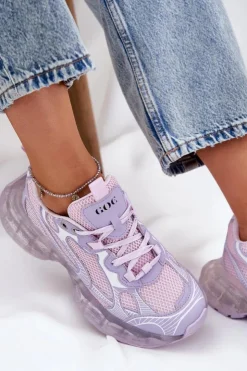 New GOE Skórzane Sneakersy Damskie RR2N4081 Fioletowe Fioletowy