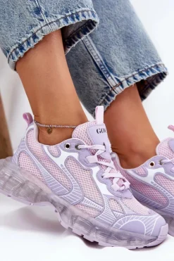 New GOE Skórzane Sneakersy Damskie RR2N4081 Fioletowe Fioletowy