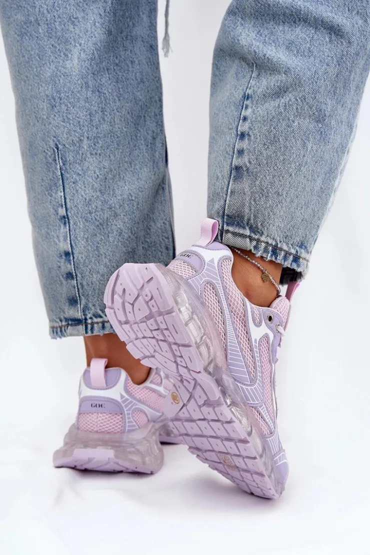 New GOE Skórzane Sneakersy Damskie RR2N4081 Fioletowe Fioletowy