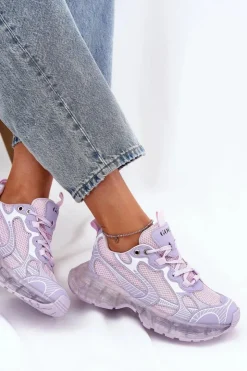 New GOE Skórzane Sneakersy Damskie RR2N4081 Fioletowe Fioletowy