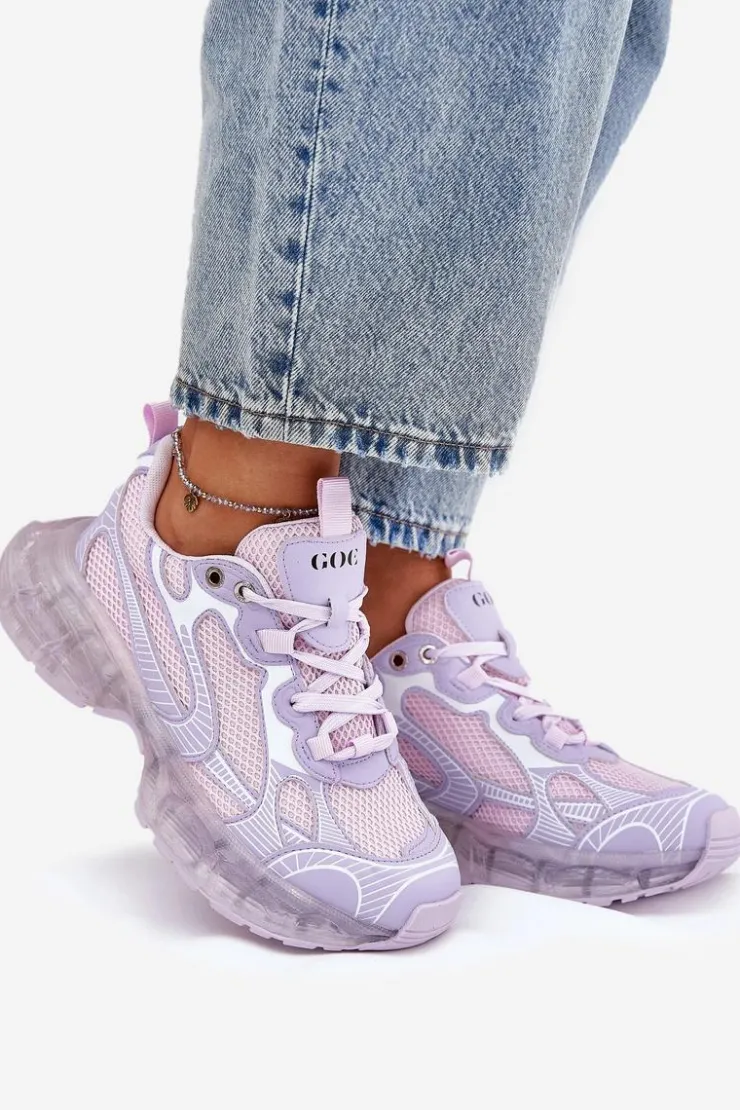 New GOE Skórzane Sneakersy Damskie RR2N4081 Fioletowe Fioletowy