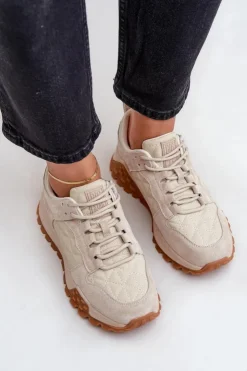 Big Star Shoes Buty Sportowe Big Star|Sneakersy Damskie*Skórzane Sneakersy Damskie Big Star OO274A315 Hi-Poly System Beżowe