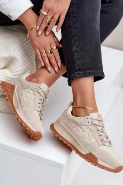 Big Star Shoes Buty Sportowe Big Star|Sneakersy Damskie*Skórzane Sneakersy Damskie Big Star OO274A315 Hi-Poly System Beżowe