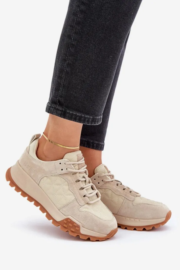 Big Star Shoes Buty Sportowe Big Star|Sneakersy Damskie*Skórzane Sneakersy Damskie Big Star OO274A315 Hi-Poly System Beżowe