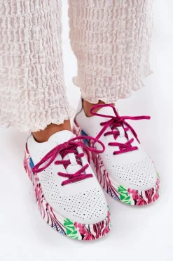 Damskie Buty damskie Vinceza Skórzane Sneakersy Damskie Na Wzorzystej Platformie Vinceza 88017 Białe