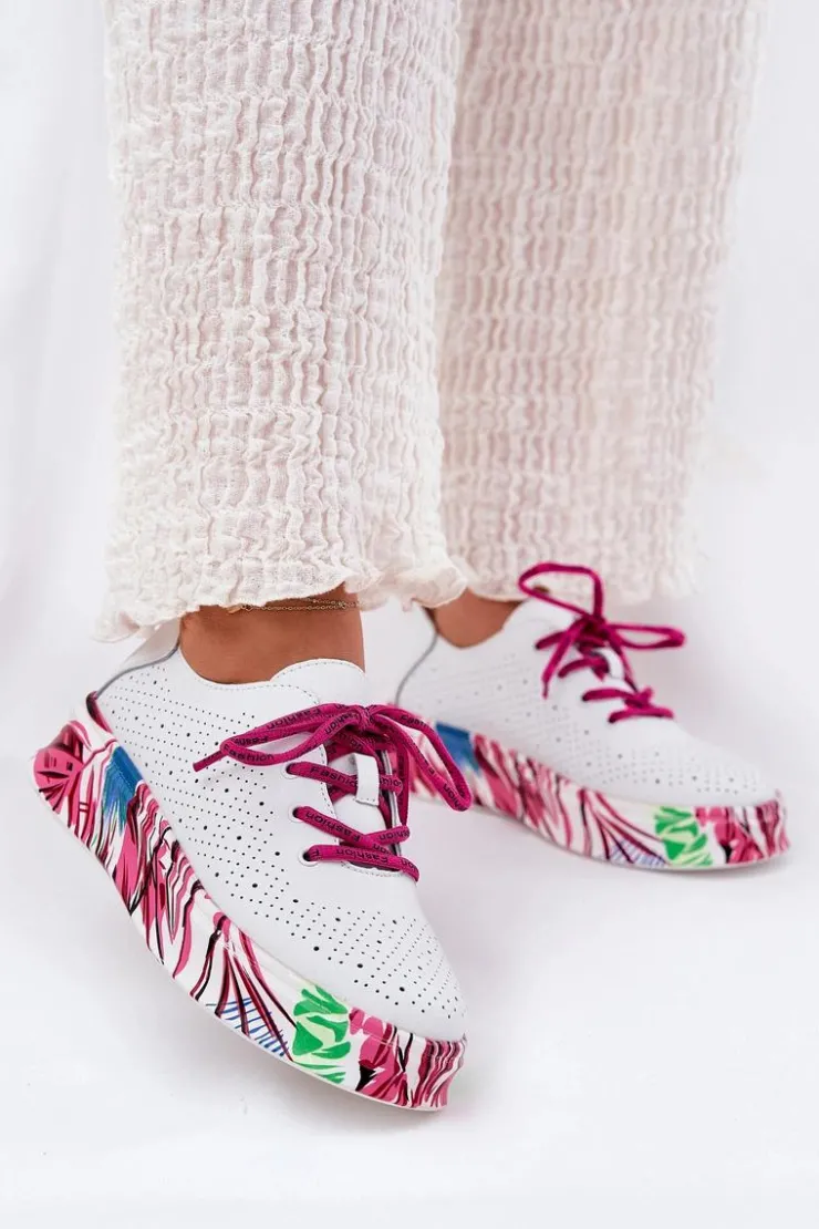 Damskie Buty damskie Vinceza Skórzane Sneakersy Damskie Na Wzorzystej Platformie Vinceza 88017 Białe