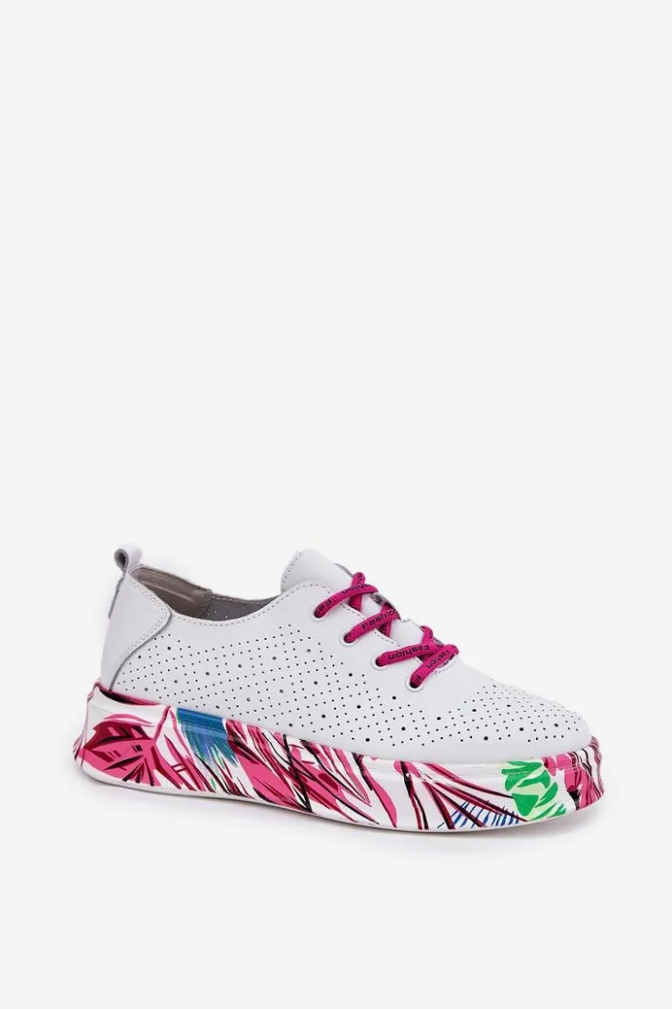 Damskie Buty damskie Vinceza Skórzane Sneakersy Damskie Na Wzorzystej Platformie Vinceza 88017 Białe