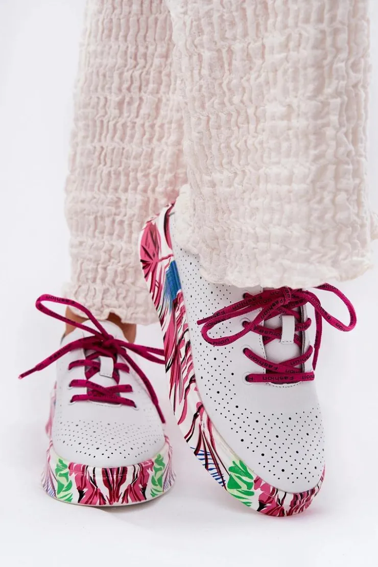 Damskie Buty damskie Vinceza Skórzane Sneakersy Damskie Na Wzorzystej Platformie Vinceza 88017 Białe