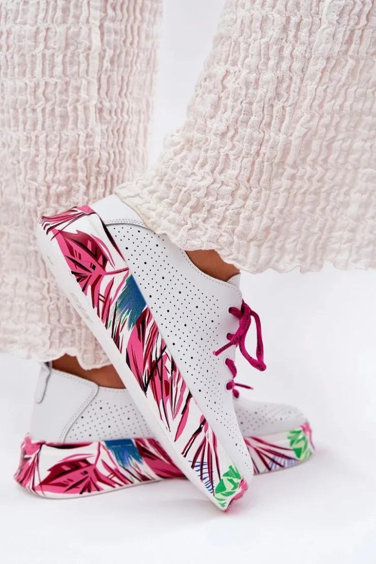 Damskie Buty damskie Vinceza Skórzane Sneakersy Damskie Na Wzorzystej Platformie Vinceza 88017 Białe