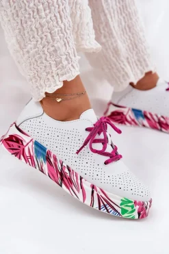 Damskie Buty damskie Vinceza Skórzane Sneakersy Damskie Na Wzorzystej Platformie Vinceza 88017 Białe