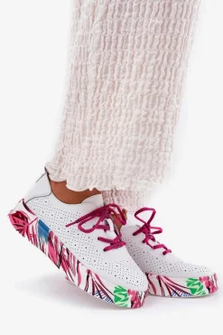 Damskie Buty damskie Vinceza Skórzane Sneakersy Damskie Na Wzorzystej Platformie Vinceza 88017 Białe