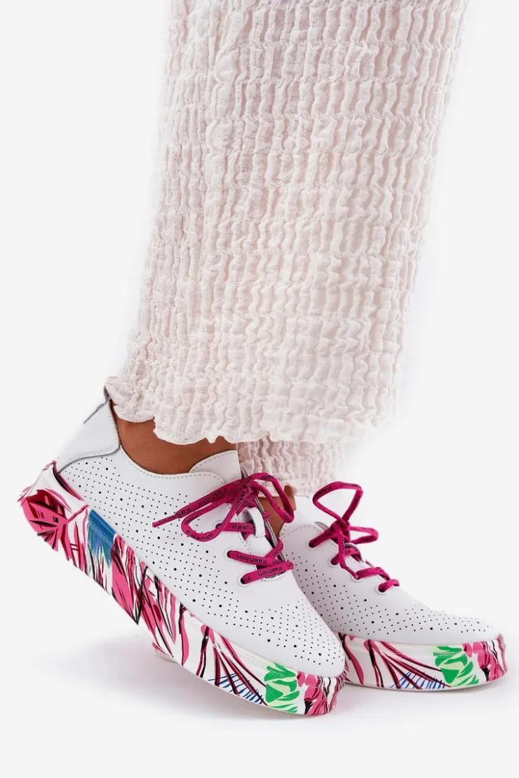 Damskie Buty damskie Vinceza Skórzane Sneakersy Damskie Na Wzorzystej Platformie Vinceza 88017 Białe