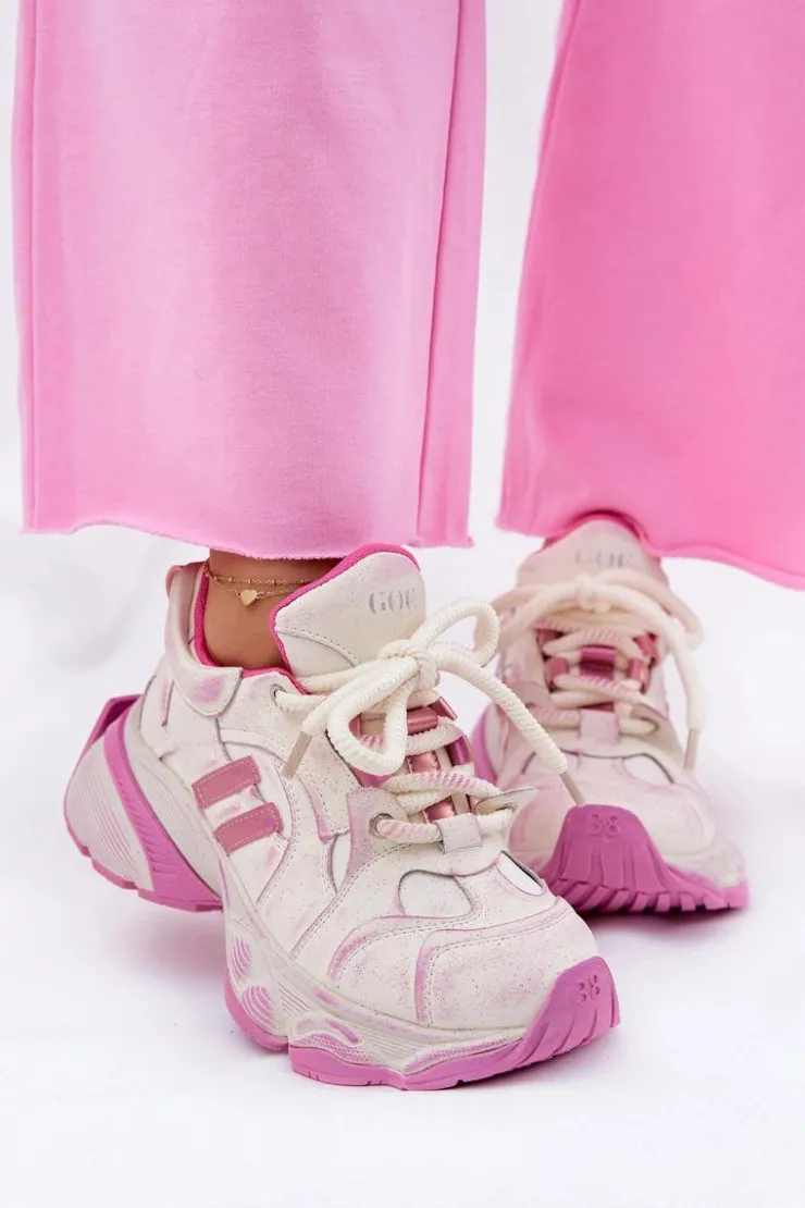 Damskie GOE Skórzane Sneakersy Damskie RR2N4038 Różowe