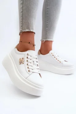 Damskie Boto Skórzane Sneakersy Damskie Na Platformie Białe Pernalia