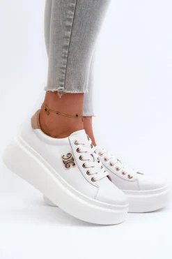 Damskie Boto Skórzane Sneakersy Damskie Na Platformie Białe Pernalia