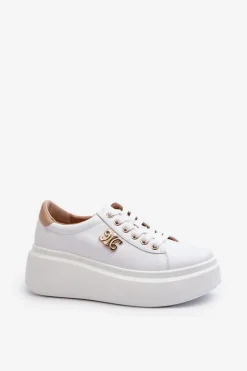 Damskie Boto Skórzane Sneakersy Damskie Na Platformie Białe Pernalia