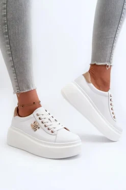 Damskie Boto Skórzane Sneakersy Damskie Na Platformie Białe Pernalia