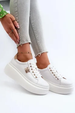 Damskie Boto Skórzane Sneakersy Damskie Na Platformie Białe Pernalia
