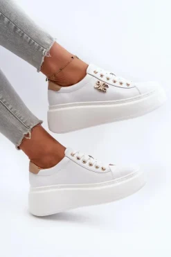 Damskie Boto Skórzane Sneakersy Damskie Na Platformie Białe Pernalia