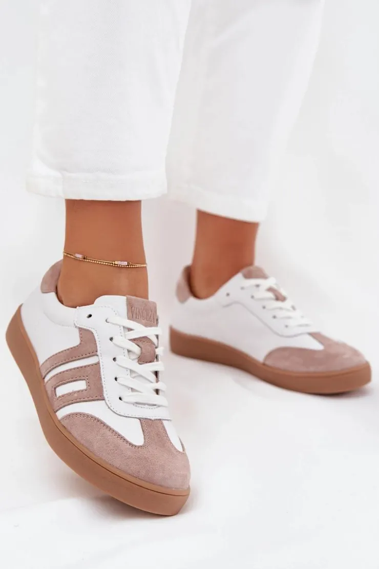 Buty damskie Vinceza Sneakersy Damskie*Skórzane Sneakersy Damskie Vinceza 79557 Biało-Beżowe Biały