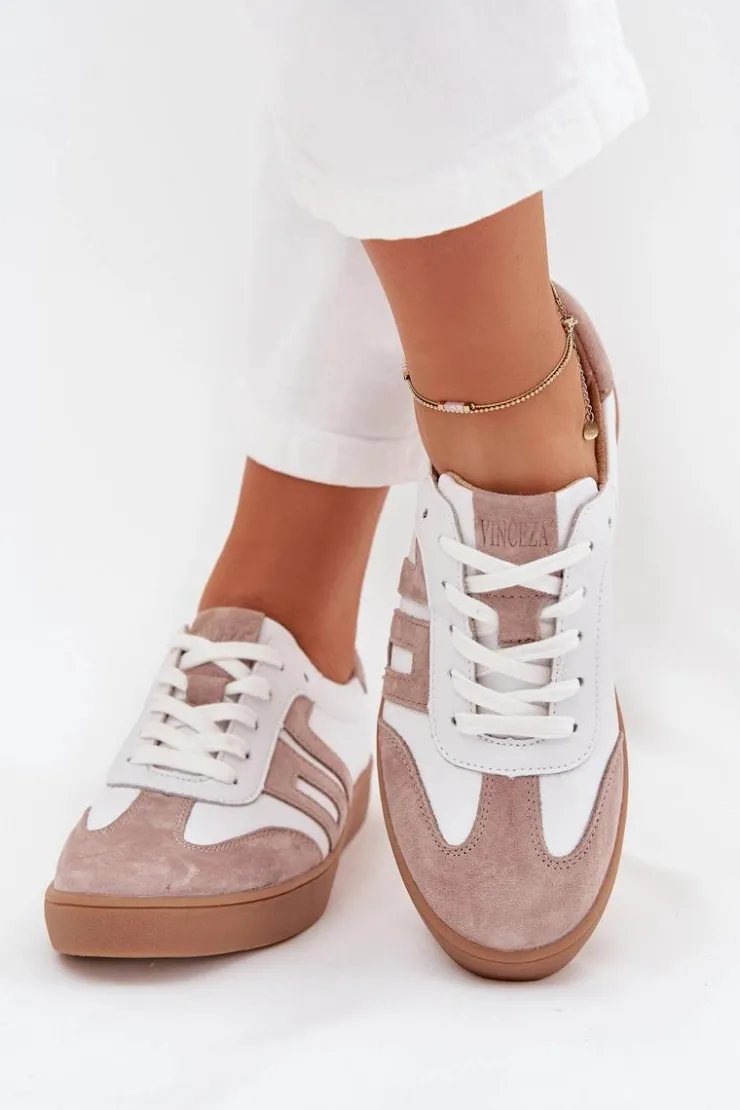 Buty damskie Vinceza Sneakersy Damskie*Skórzane Sneakersy Damskie Vinceza 79557 Biało-Beżowe Biały