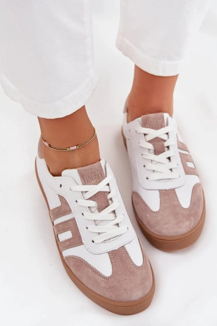 Buty damskie Vinceza Sneakersy Damskie*Skórzane Sneakersy Damskie Vinceza 79557 Biało-Beżowe Biały