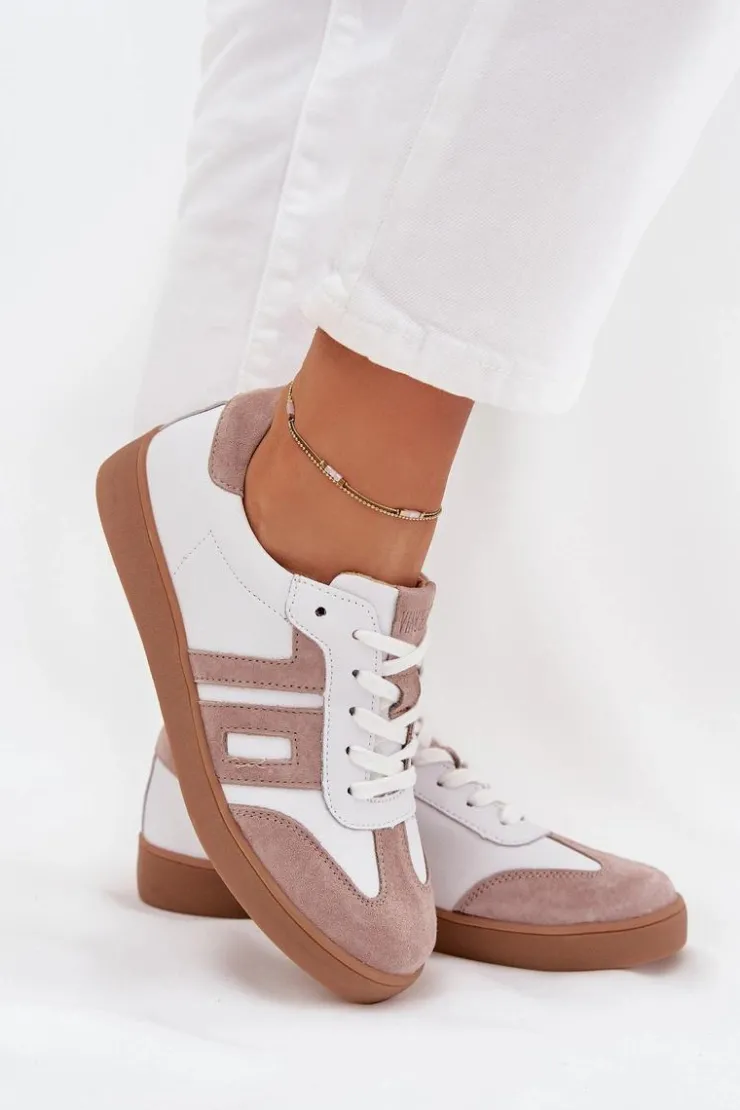 Buty damskie Vinceza Sneakersy Damskie*Skórzane Sneakersy Damskie Vinceza 79557 Biało-Beżowe Biały
