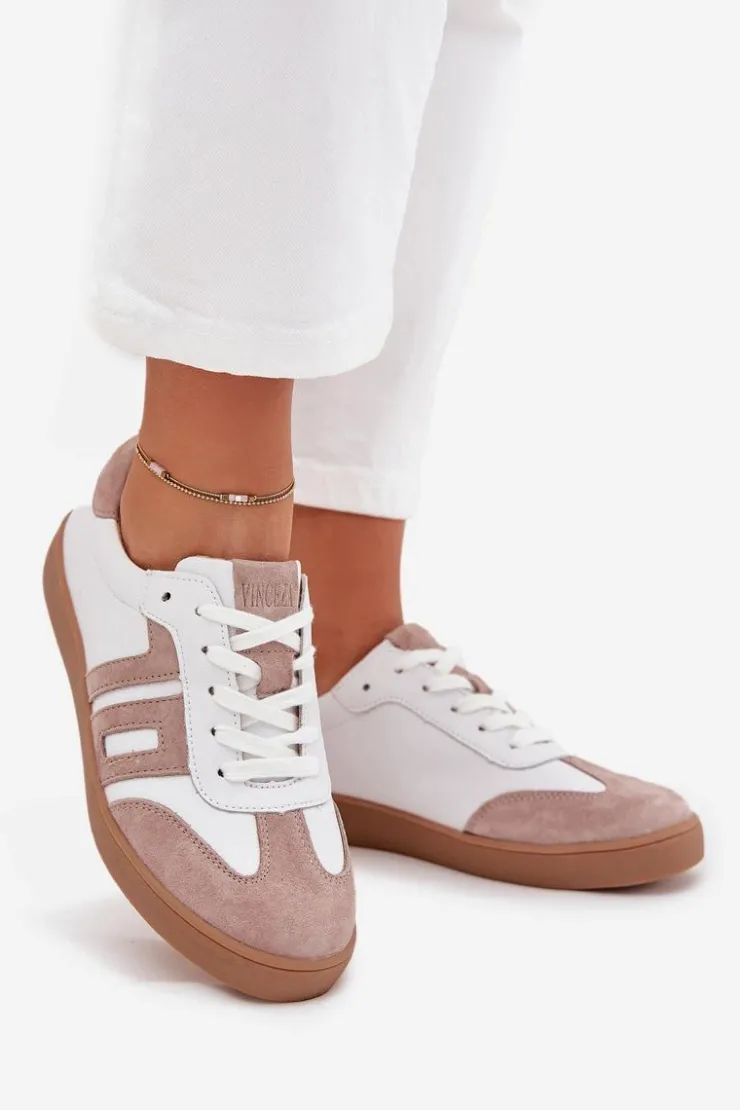 Buty damskie Vinceza Sneakersy Damskie*Skórzane Sneakersy Damskie Vinceza 79557 Biało-Beżowe Biały