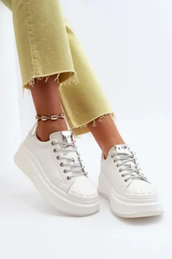 Hot GOE Skórzane Sneakersy Damskie Na Platformie NN2N4033 Białe