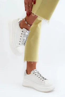 Hot GOE Skórzane Sneakersy Damskie Na Platformie NN2N4033 Białe