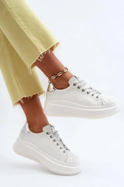 Hot GOE Skórzane Sneakersy Damskie Na Platformie NN2N4033 Białe