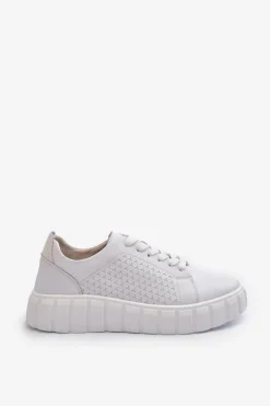 Damskie Evento Skórzane Sneakersy Damskie Na Platformie Białe Eselmarie