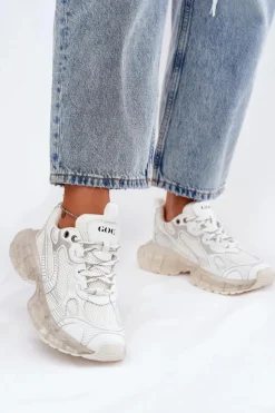 Damskie GOE Skórzane Sneakersy Damskie RR2N4083 Beżowe